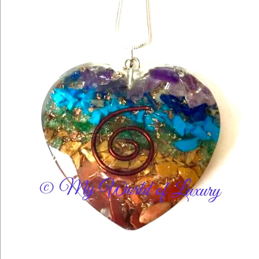 Chakra Healing Orgone, Orgonite Heart Pendant